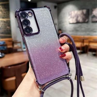 Imagem de Capa traseira com cordão a tiracolo e glitter para Samsung Galaxy S25, S24, S23, S22, S21, S20 FE Plus, Note 20, ultramacia, revestida em TPU, roxa escura, para Samsung S24Ultra