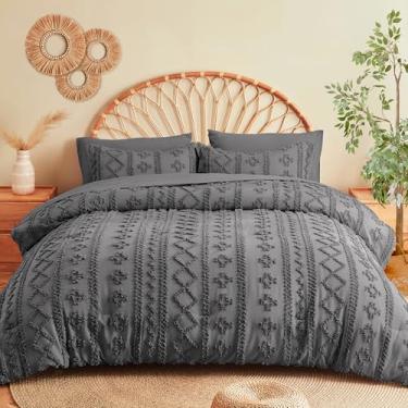 Imagem de MR&HM Conjunto de edredom Queen cinza escuro, 7 peças, cama estilo casa de fazenda em uma bolsa com 1 edredom, 2 fronhas, 2 fronhas, 1 lençol de cima, 1 lençol com elástico para todas as estações