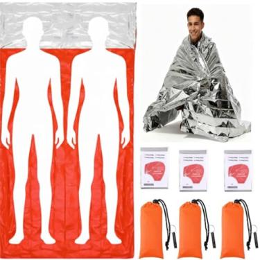 Imagem de SmoothNovelty Pacote com 6, saco de dormir de emergência, 210 cm x 125 cm, cobertor térmico de emergência, cobertor de saco de sobrevivência com apito, impermeável, leve, portátil, abrigo para