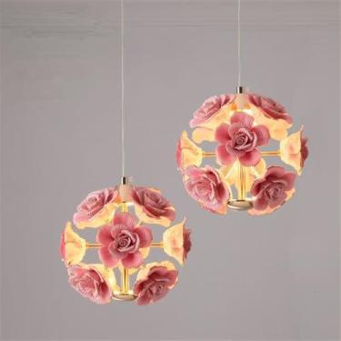Imagem de Lâmpada Pingente de Flor de Rosa Contemporânea LED Americana Pastoral Cerâmica Restaurante Quarto Bar Balcão Cloakroom Corredor Luz (A 2 luzes)
