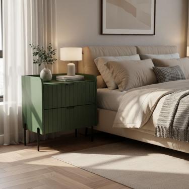 Imagem de Mesa de Cabeceira Venus 60cm 100% MDF Verde Base Metálica