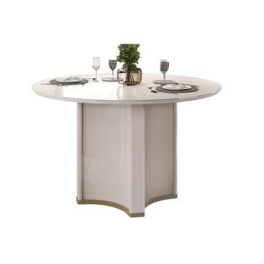 Imagem de Mesa Multiuso Cozinha Chanel C- Tampo Madeirado C- Vidro Redondo 136x136cm Off White-off White - Dj Móveis