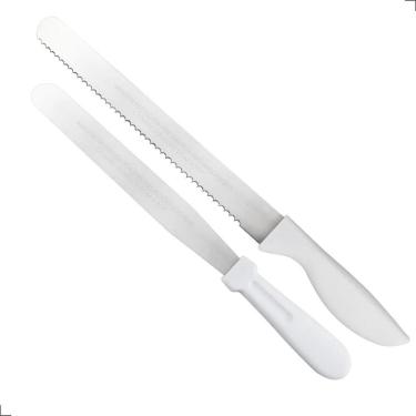 Imagem de 2X Kit Espátula + Faca De Confeiteiro Em Inox Cabo Branco 32