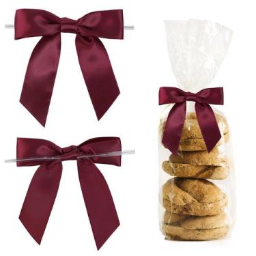 Imagem de Laços Satin Ribbon Twist Tie de 9 cm cor de vinho para embrulhar prese