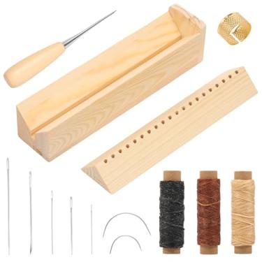 Imagem de KHZSPP Kit de suporte para encadernação de livros de madeira, ferramenta de perfuração para encadernação com furador para artesanato de livros, superfície lisa polida, resistente e durável, guia fácil