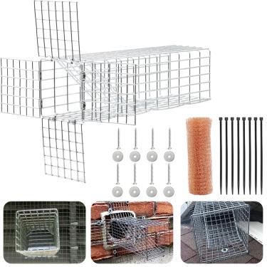 Imagem de Rokkuon Excluidor de porta de esquilo unidirecional, 28 × 7 x 7,6 cm, armadilha de esquilo humanizada, excluindo roedores, para telhado do sótão, inclui kit de instalação completo com parafusos, placa