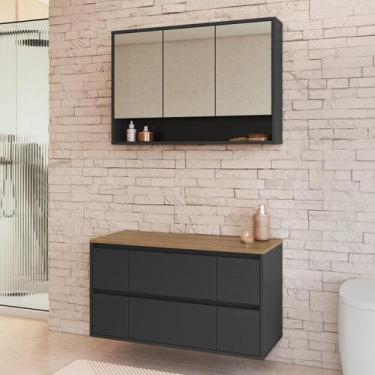 Imagem de Conjunto para Banheiro Gabinete Suspenso 88,4 com Espelheira Berlin - 