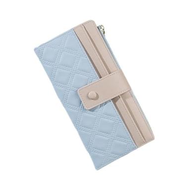 Imagem de Carteira de negócios acolchoada - feminina fina e longa dobrável com forro premium, elegante organizador de cartões, Azul claro, 1