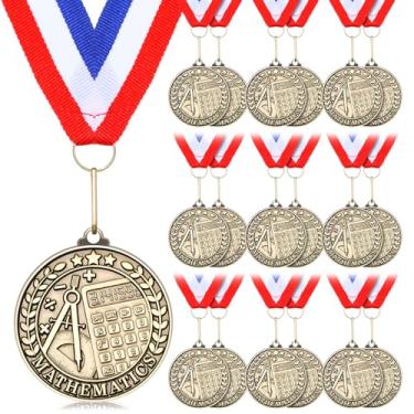 Imagem de Quelay 20 medalhas de matemática de 5 cm com fitas de pescoço, medalhas de vencedor, prêmios, troféus de metal a granel, presente para competições de adultos, torneios de educação escolar
