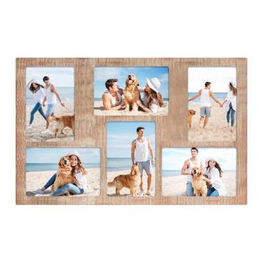 Imagem de YESKAY 6 porta-retratos colagem de 10 x 15 cm para decoração de parede, 6 molduras de colagem de 10 x 15 cm rústica, marrom, várias molduras com vidro verdadeiro, 1 pacote (OD: 28 x 43 cm)