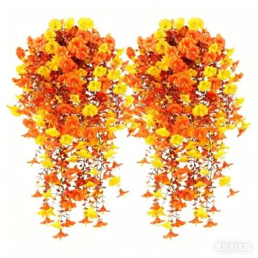 Imagem de AirSun Videiras artificiais de flores de glória da manhã, 2 peças de plantas penduradas de 152 cm, guirlanda de seda, planta verde falsa, para casa, jardim, parede, interior, exterior, casamento
