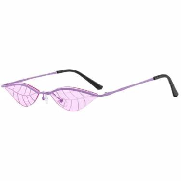 Imagem de Óculos de sol populares sem aro com folha de metal, armação pequena retrô para mulheres e homens, óculos de sol para atividades ao ar livre, verão, viagem, UV400 (roxo, roxo)