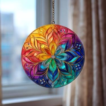 Imagem de Ornamento colorido de arco-íris, efeito apanhador de sol acrílico para decoração de casa, lindo presente de decoração de parede para decorações de Natal, inspiração de vitral, decoração de quarto boho