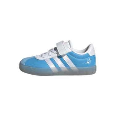 Imagem de adidas Tênis infantil unissex Disney Vl Court 3.0 com cadarço elástico e alça, Cinderella/Semi Blue Burst/Branco/Rosa lúcido, 14