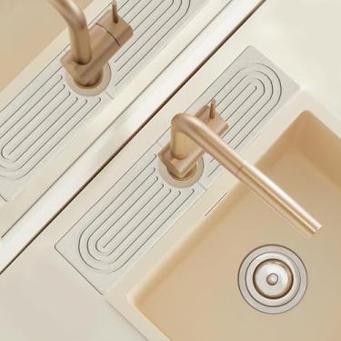 Imagem de Protetor contra respingos de pia de pedra de secagem rápida, tapete absorvente de pia de terra diatomácea estendida de 40,6 cm, bandeja de pedra de secagem instantânea para bancadas de cozinha e