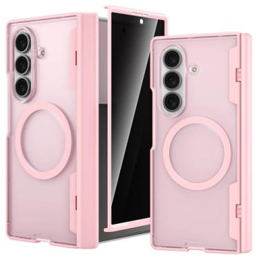 Imagem de Ruky Capa para Z Fold 7, [compatível com MagSafe] com protetor de tela de privacidade integrado e proteção de dobradiça, capa protetora translúcida magnética magnética para celular para Samsung Galaxy