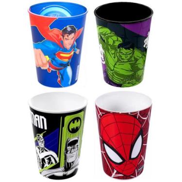 Imagem de Kit 4 Copo 320ml Plasútil Batman Super Homem Aranha e Hulk Infantil - 