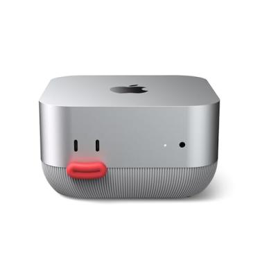 Imagem de Lonelyfox Suporte Mac mini M4 e M4 Pro – inovador acesso ao botão liga/desliga frontal, base de silicone antipoeira, suporte de mesa antiderrapante, tampas de botão substituíveis (cinza)