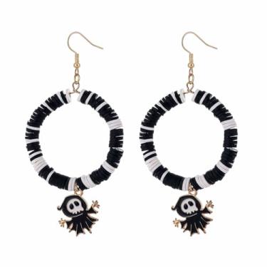 Imagem de BOOZIQ Brincos femininos de Halloween com contas de arroz, fantasma, abóbora, argola, morcego, caveira, pingente, brinco de bruxa, joia de bruxa, bijuteria de formatura, acessórios de emoção, Argila
