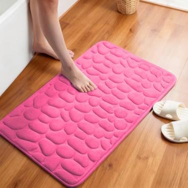 Imagem de Tapete de banheiro vermelho claro, tapete de banho de espuma viscoelástica em relevo de paralelepípedos, ultra absorvente, antiderrapante e de secagem rápida