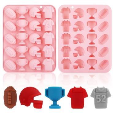 Imagem de Molde de chocolate de futebol, molde de silicone de futebol rosa com 20 cavidades em forma de bolas de futebol, capacete, jérsei e troféu, moldes de silicone para bolos de gelatina e cubos de gelo (2