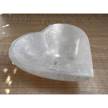 Imagem de GAF TREASURES Tigela de coração selenita de 10 cm – Prato de limpeza e carregamento polido de cristal