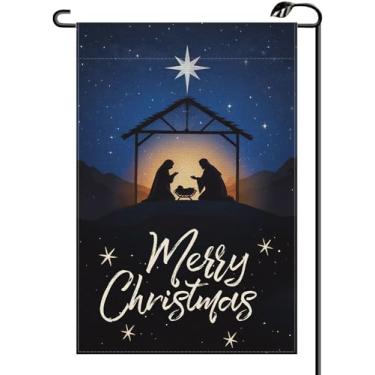 Imagem de Feliz Natal Nascimento de Jesus Bandeira de Jardim 30,5 x 45,7 cm Vertical Dupla Face Sazonal Inverno Feliz Natal Pequenas Bandeiras Casa de Fazenda Decoração Externa Para Quintal (APENAS BANDEIRA