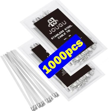 Imagem de Abraçadeiras de metal 1000 peças 304 de aço inoxidável 304 113 kg 300 mm Encadernação multiuso para máquinas, veículos, fazendas, cabos, tubos, cercas (1000 peças)