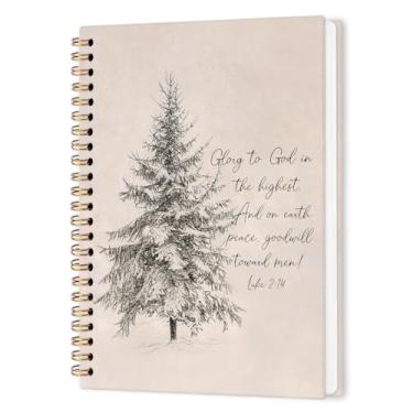 Imagem de nvucamd Caderno espiral de Natal cristão vintage, caderno de diário da Bíblia Lucas 2:14, caderno de árvore de Natal cristã para mulheres, caderno de diário de árvore de Natal religioso para mulheres