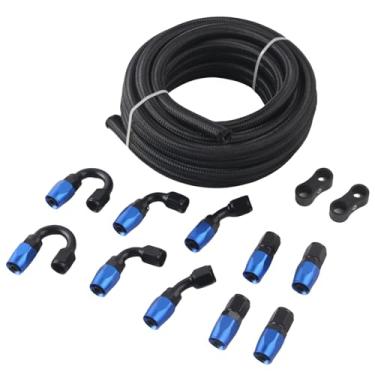 Imagem de broyear Kit de linha de combustível AN6 de 6 m CPE mangueira de nylon de borracha com encaixe de extremidade de mangueira giratória para conexão de radiador de linha de refrigeração de óleo universal