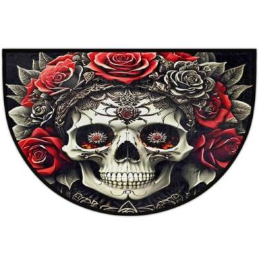 Imagem de Tapete de porta meio redondo esqueleto rosa esqueleto antiderrapante absorvente semicírculo tapetes laváveis meia lua tapetes para interior pátio cozinha banheiro entrada lareira decoração de casa