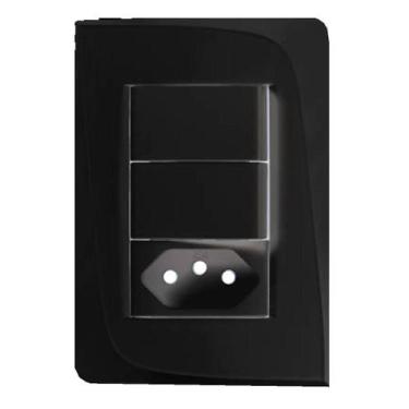 Imagem de Conjunto 2 interruptor paralelo + tomada 20a 250v pezzi preta tendenza