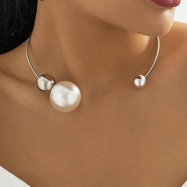 Imagem de Gargantilha de pérola prateada para mulheres, gargantilha dourada delicada com colares de pérolas, joias presentes de amizade para mulheres, presentes de Natal, dia dos namorados, Medium, Latão, Sem