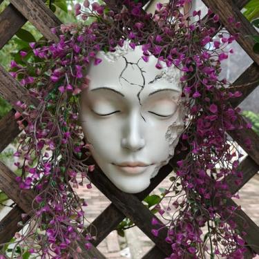 Imagem de Vaso para pendurar na parede com 19 cm de altura - Vaso de parede de resina branca fosca para suculentas, decoração de casa boho, decoração artística de jardim interno e externo com orifício de