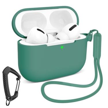 Imagem de MILPROX Capa compatível com AirPods P3 - Capa protetora de silicone macio com mosquetão/cordão para mulheres e homens, LED frontal visível, design feminino suave para capa à prova de choque - verde