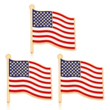 Imagem de Conjunto de 3 Broches com a Bandeira Americana, Broche Patriótico o 4 de Julho Broches Militares Veteranos dos EUA Presente para Homens e Mulheres para Mochilas Chapéus e Roupas