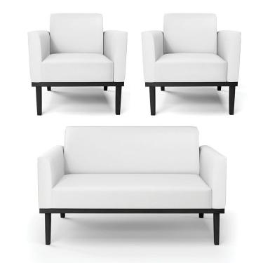 Imagem de Sofá Namoradeira Com 2 Poltronas Base De Madeira Fixa Preto Marisa Corino Branco D03 - D\'rossi