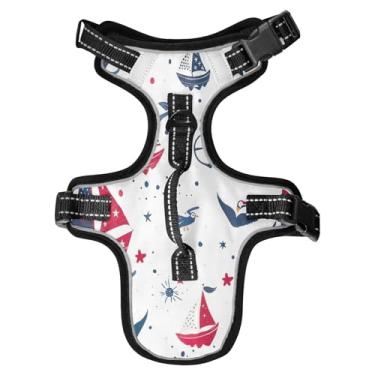 Imagem de STAYTOP Peitoral para cães e gatos com bandeira americana, ajustável, macio, acolchoado, peitoral para animais de estimação, refletivo, sem asfixia, clipe frontal de fácil controle para cães/gatos - P