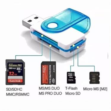 Imagem de Genérico Leitor de Cartão de Memória 32 em 1, USB 3.0, Alta Velocidade 480Mbps, Compatível com SD, SDHC, Micro SD, MMC, Memory Stick, Branco e Preto, Portátil, Plug & Play