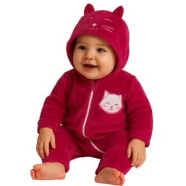 Imagem de Macacão Infantil Plush Bebê Fantasia Manga E Capuz Temático (Pink/Gatinha, RN)