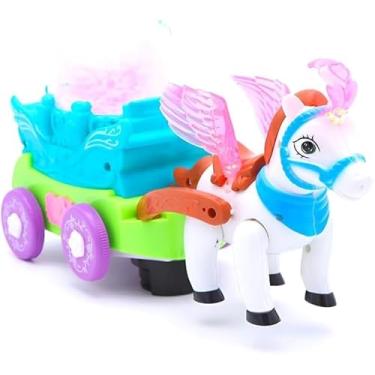 Imagem de Carruagem Musical Infantil com Cavalo, Luzes e Sons, Movimento 360°, Material ABS, 26.5x15.5cm, Colorida, 3 Pilhas AA, para Crianças +3 Anos