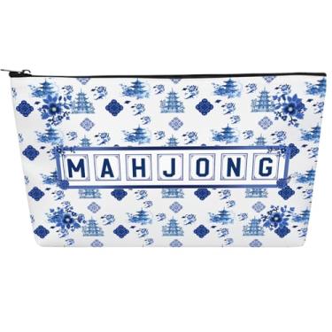 Imagem de VeloKomo American Mahjong Tile Bag - Empty Blue Printed Storage Pouch with Zipper Standard Mahj Sets Accessories Card Organizer New Year Birthday Gifts for Lover Player Friend Women Girls Mom Grandma