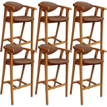 Imagem de Kit 06 Banquetas Alta Cozinha Bancada Bar Sala De Jantar Fixa Cecília L02 Couríssimo Marrom - Lyam