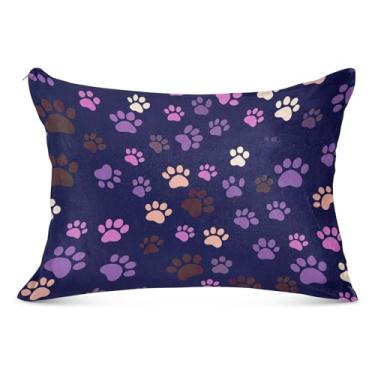 Imagem de Capa de almofada de flanela roxa com estampa de patas coloridas com zíper padrão Queen King Travesseiro de cama animal casa, tamanho king, 50,8 cm x 101,6 cm
