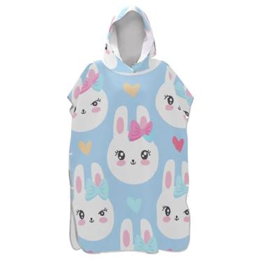 Imagem de TSENQUE Cute Rabbits Poncho de surf azul desenho animado para adulto trocador plus size masculino poncho com capuz praia moletom toalha natação