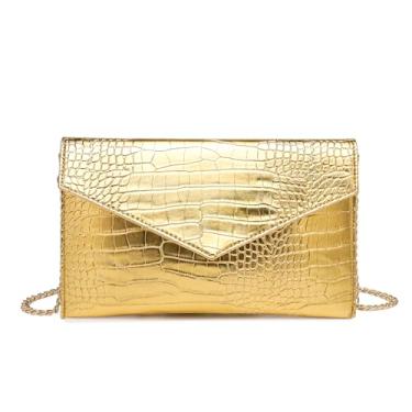 Imagem de CuteClear Bolsa clutch envelope para mulheres, bolsa de couro para noite com corrente removível para festa de casamento, formatura, Dourado