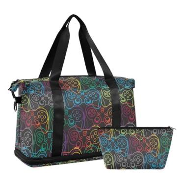 Imagem de Bolas de futebol expansíveis bolsas de fim de semana para mulheres viagem com carrinho bolsa hospitalar maternidade, Joystick de grafite abstrato