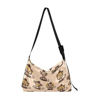 Imagem de Macaco banana bonito couro PU bolsa ocidental Hobo grande homens bolsas gráficas animal impressão feminina bolsas de ombro, Monkey Banana Cute