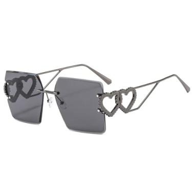 Imagem de HCPIHF Óculos de sol retrô sem aro feminino e masculino com decoração em metal e armação Uv400 (cinza escuro)