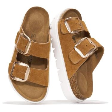 Imagem de Project Cloud Sandálias femininas plataforma – sandálias femininas almofadadas, leves e duráveis com amortecimento macio, sandálias femininas deslizantes modernas (GRÉCIA CHUNKY), Camurça castanha, 40